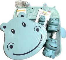 5pc Blue Hippo Soap Dispenser, Kneeling Pad, Bath Caddy, Toothpaste Brush Holder