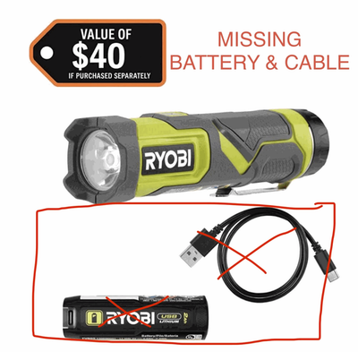 #ad RYOBI USB Lithium Cordless Compact LED 3 Mode Flashlight BARE FLASHLIGHT $18.95