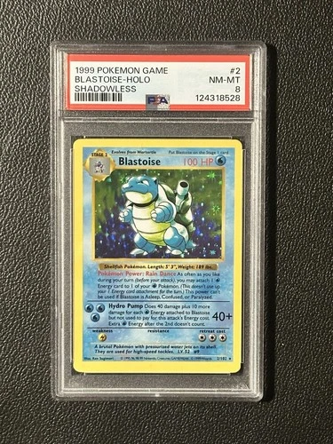 1999 Pokemon Blastoise Shadowless Holo PSA 8 #2