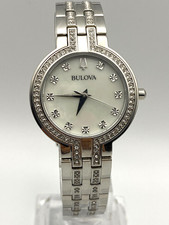 Bulova Crystal Women's Stainless Steel 7.5" MOP Dial 2019 Quartz Watch 96X148