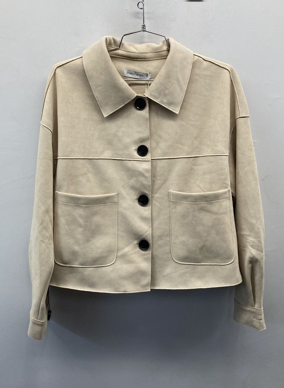 PrettyGarden Women's Beige Faux Suede Button Down Jacket Patch Pockets NWT Sz S