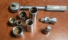 SK 3/8 drive ratchet. 45170 with. Swivel Adapter, Extension. With six sockets.