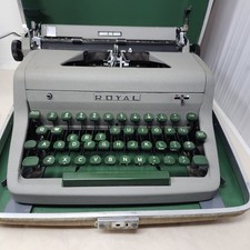 Vintage Royal Quiet Deluxe 1950's Portable Typewriter Gray W Green Keys In Case thumbnail