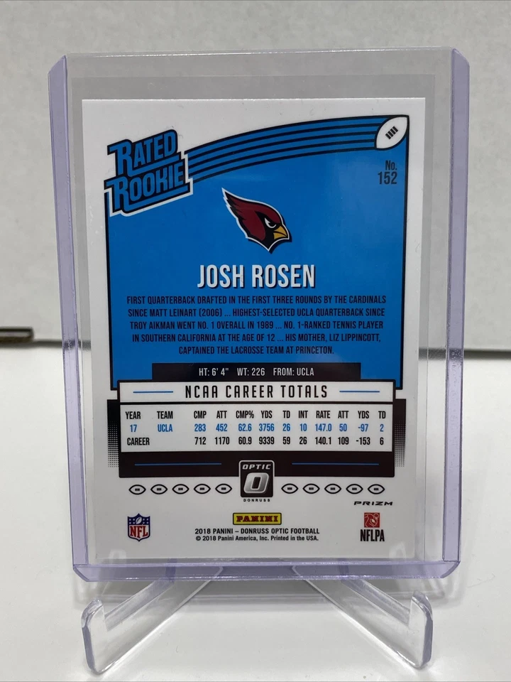 JOSH ROSEN 2018 PANINI DONRUSS OPTIC GREEN VELOCITY HOLO PRIZM RC #152 - Image 2 of 2