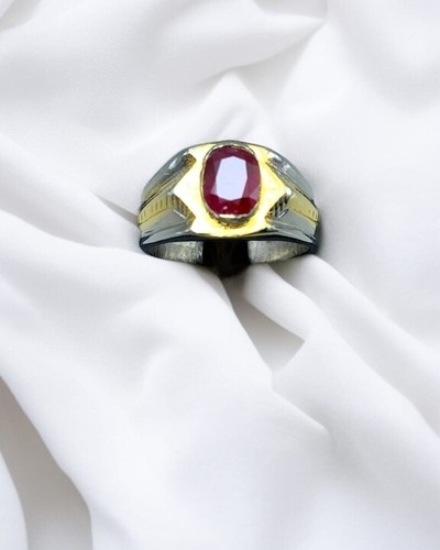 Dark Ruby Unisex Ring Engraved Silver 925 Yakut Man Woman Natural Ruby Gift - Picture 2 of 4