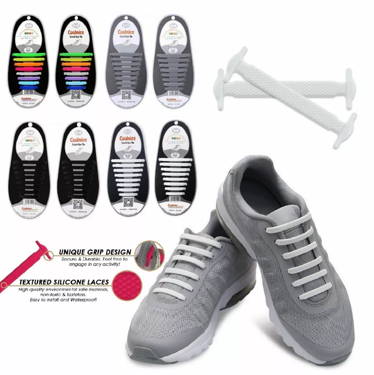 16Pcs Easy No Tie Shoelaces Elastic Silicone Flat Lazy Shoe Lace Strings  Adult