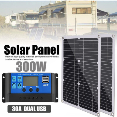 300W Solar Panel Power Kit 12V Battery + 30A Controller For Car Motorhome Boat