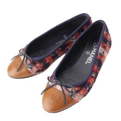 Auth Chanel Coco Mark Tweed Ballerina Flat Pumps G02819 Multicolor  