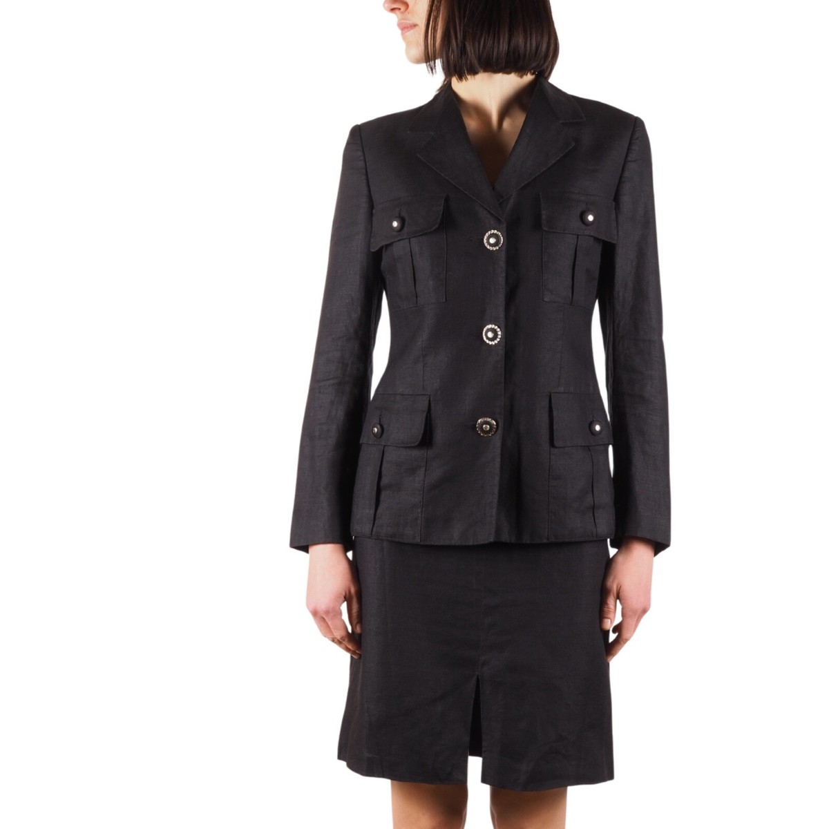 GIANNI VERSACE V2 Vintage Women Black Skirt Blazer Jacket Suit Set