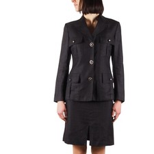 GIANNI VERSACE V2 Vintage Women Black Skirt Blazer Jacket Suit Set size IT 40