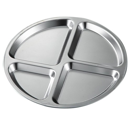 Divided Plate Tray Cafeteria Portion Control Plate Lunch Holder Stainless Steel
