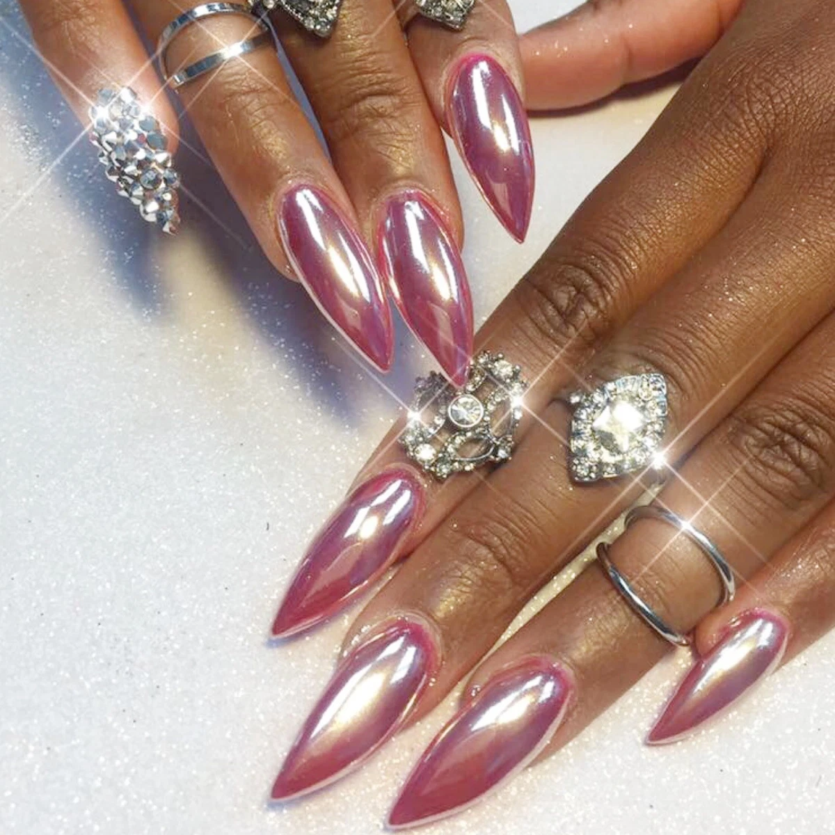 rose gold chrome nail designs