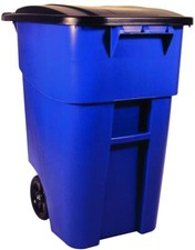 Rubbermaid Commercial BRUTE 50G Rollout Trash Can with Hinged Lid and Wheels