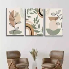 3pcs Modern Minimalist Green Plant & Geometric Wall Art Canvas Framed 50x70cm