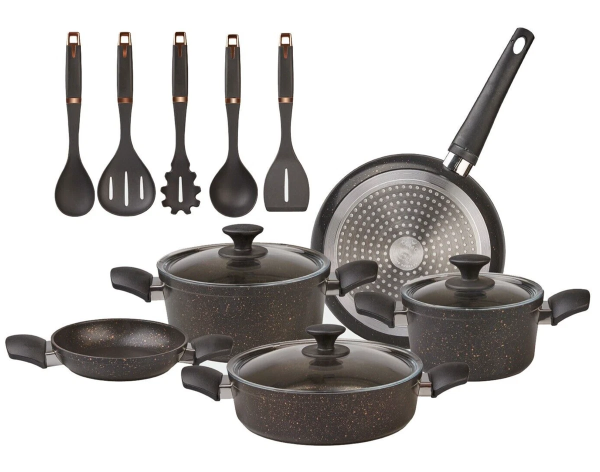 SET OF 10 Karaca Non-Stick Cookware Set(Fry Pans,Stockpots,Utensils  Set)Black