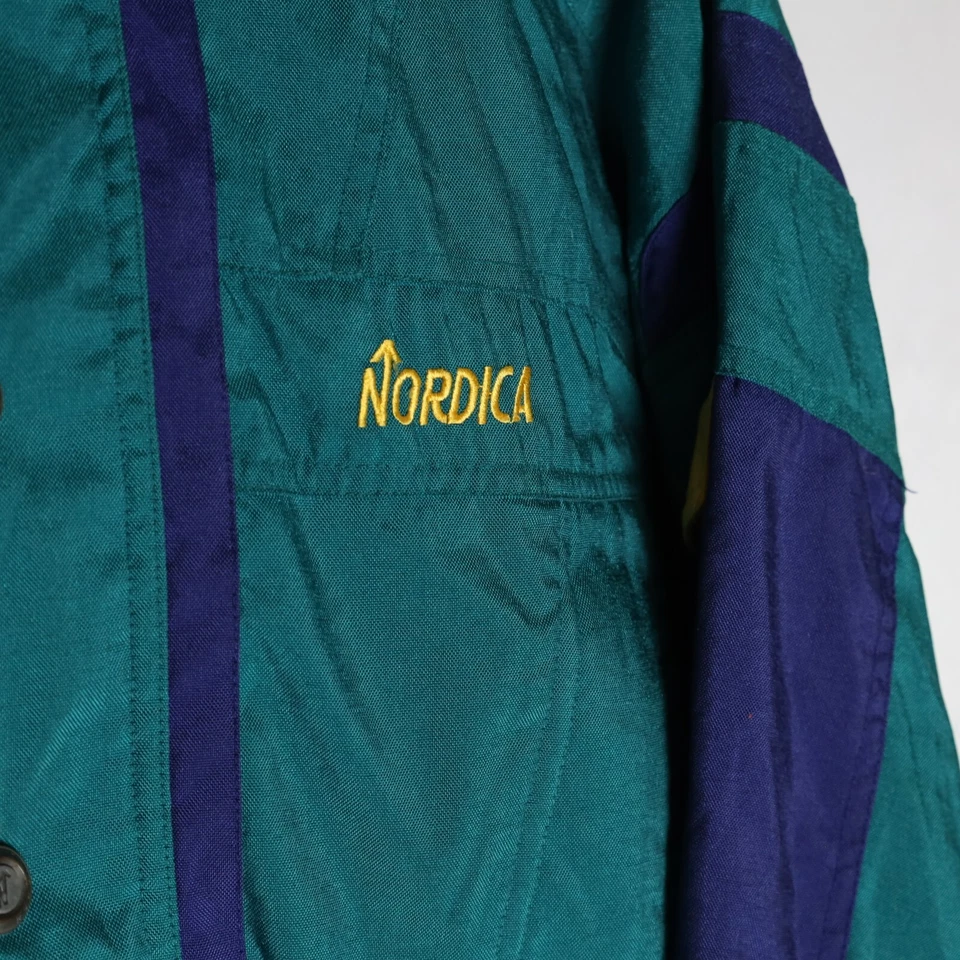 Chaqueta de esquí Nordica para adultos M cian con capucha 1/2 abotonados abrigo pesado años 90 vintage Foto 2 de 4