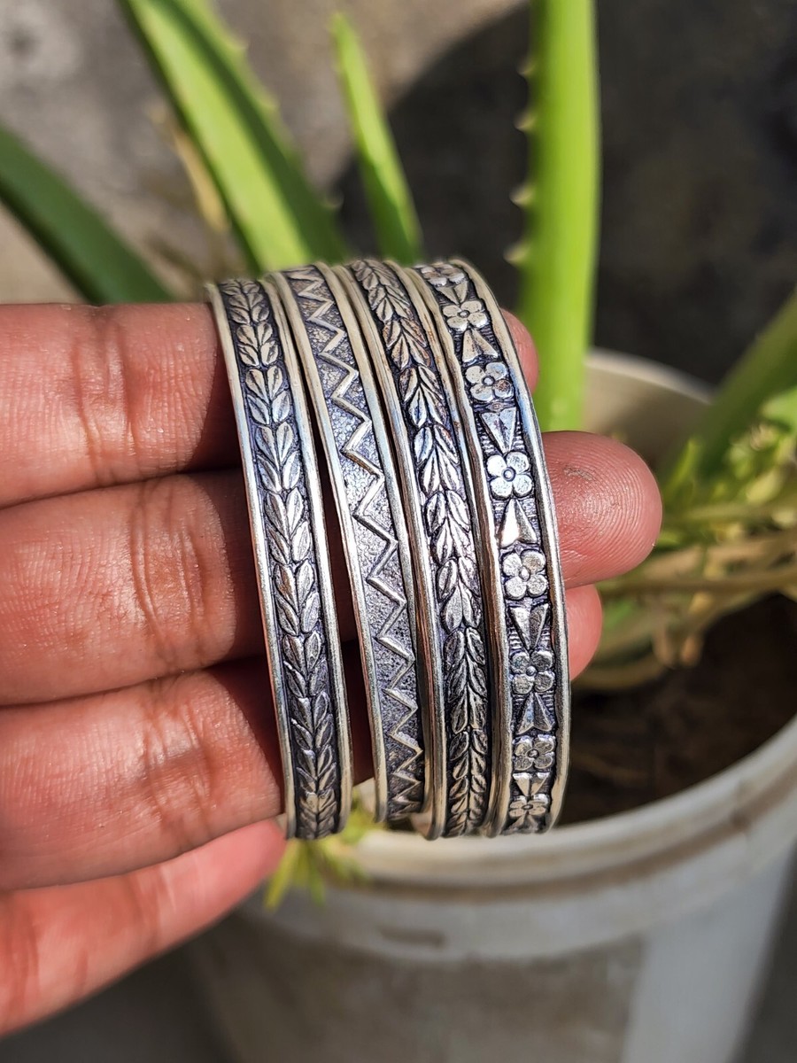 Solid 925 Sterling Silver Bangle Set Of 4 Handmade Women Bangle