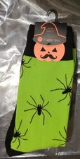 Halloween spider socks green Black with webs adult size 6-12