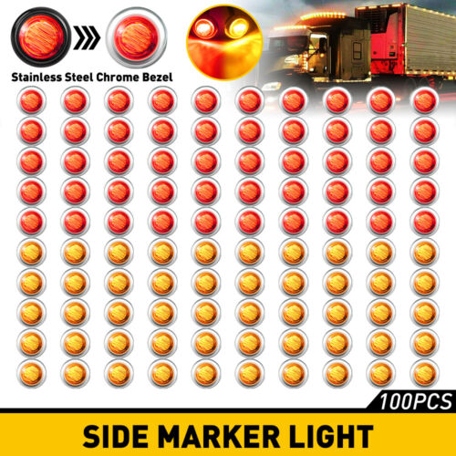20/40/100X 3/4" 12V Side Marker LIGHTS LED Bullet Truck Trailer RV Round W/ Base
