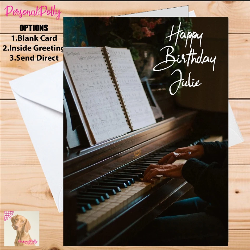 PERSONALPOLLY Personalised Piano Card Birthday Play Pianist