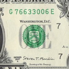 3 Consecutive Double 0s 3s 6s Fancy Serial Number $1 Dollar Bill G76633006E