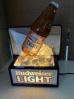 Vintage Budweiser Light Beer Lighted Bottle on Ice Sign Bar Tabletop - WORKING