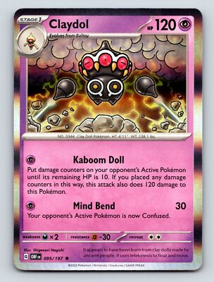Stage 1 Claydol HP 120 Kaboom Doll Mind Bend Rarity Purple Psychic