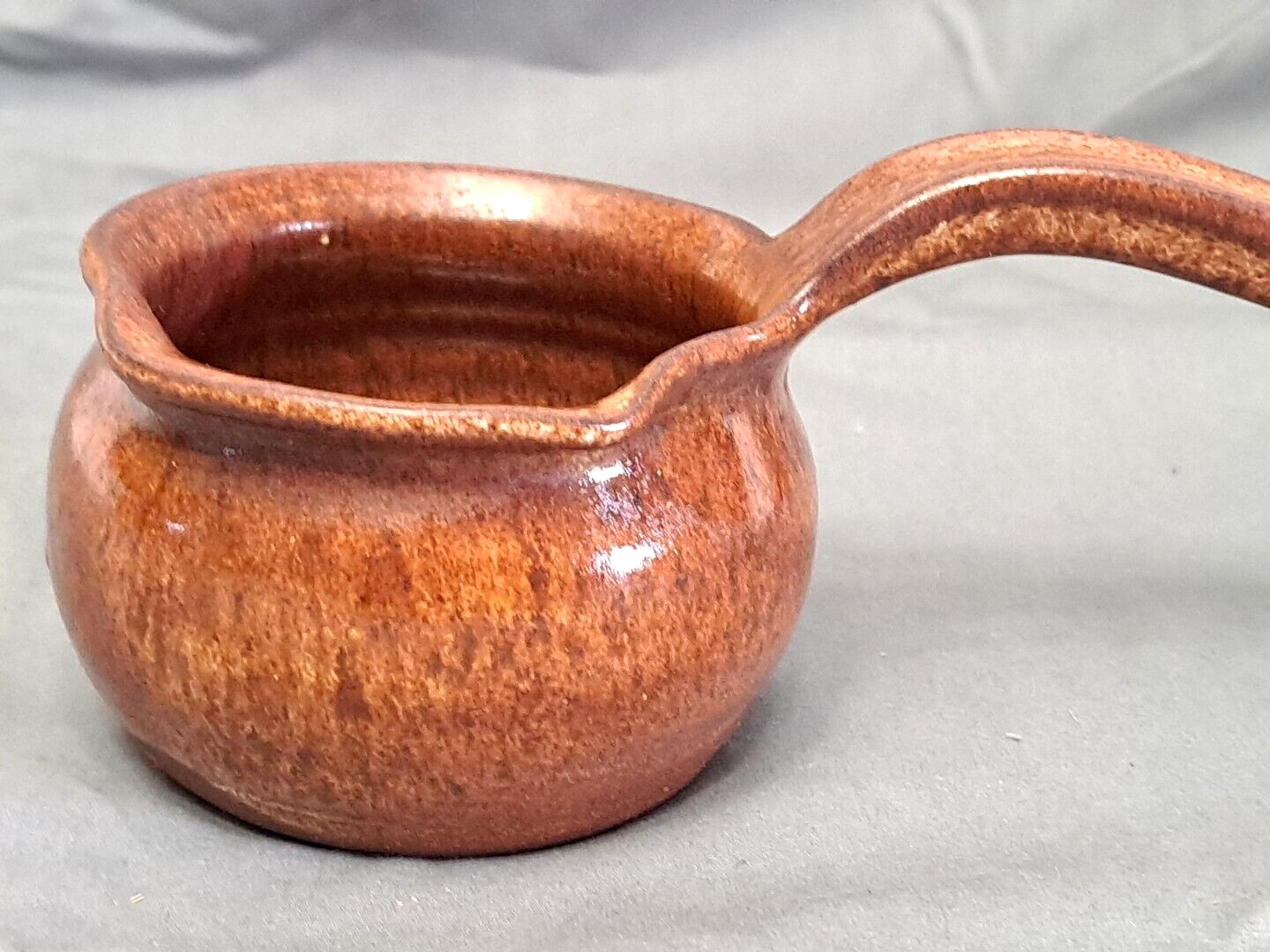 Vintage Stoneware Pottery Ladle Drip Glazed Redish Brown 10" Holds 7 oz! NICE!