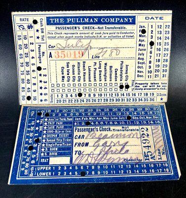 Vintage Pullman Railroad & Passenger Check Ticket 1922-31 ~ Train Bag Ephemera