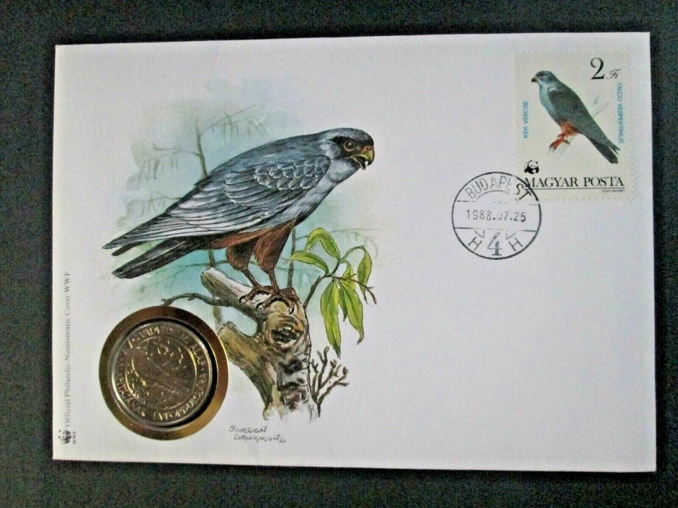 Hungría - "PÁJAROS ~ ROJO - HALCÓN PATAS ~ WWF" PNC / ¡Cubierta de medalla 1988! Foto 2 de 4