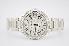 CARTIER BALLON BLEU 33MM STAINLESS AUTOMATIC DIAMOND ENCRUSTED WATCH WSBB0044