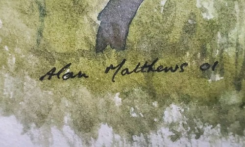 NICE Original Watercolor Signed Alan Matthews Sheep Baby Adult 8x6 - Picture 7 of 9