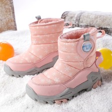 Cute Kids Girls Winter Snow Ankle Boots Fur Lined Buckle Warm Flat Shoe Antislip
