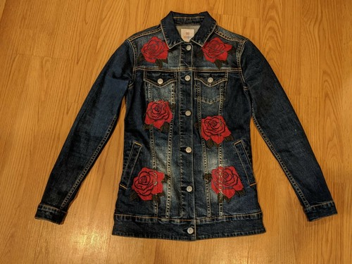 Lularoe denim jean jacket roses flowers 