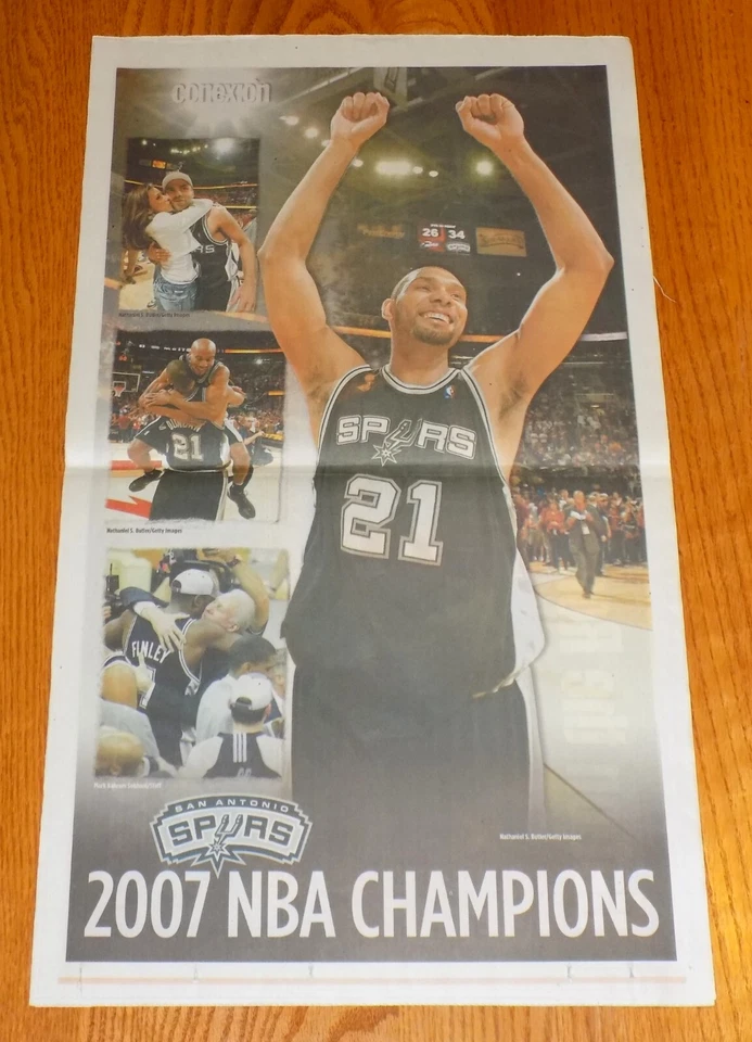 PÓSTER DE PERIÓDICO GINOBILI DUNCAN SAN ANTONIO SPURS 2007 CAMPEONES DE LA NBA CONEXIÓN Foto 2 de 2