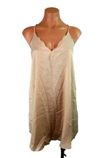 Tobi Nude Silky party cocktail scalloped hem slip open summer dress˜M NWT