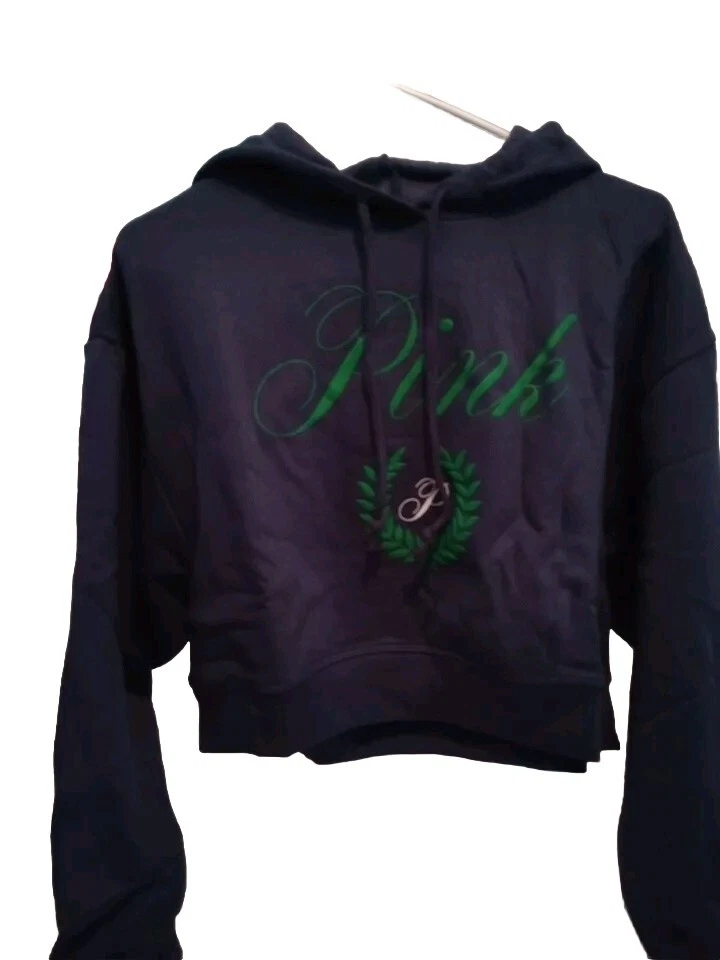 UNDERCOVER Nuova felpa con cappuccio Victoria's Secret rosa cropped blu navy nuovo stile taglia SM NUOVA CON ETICHETTE