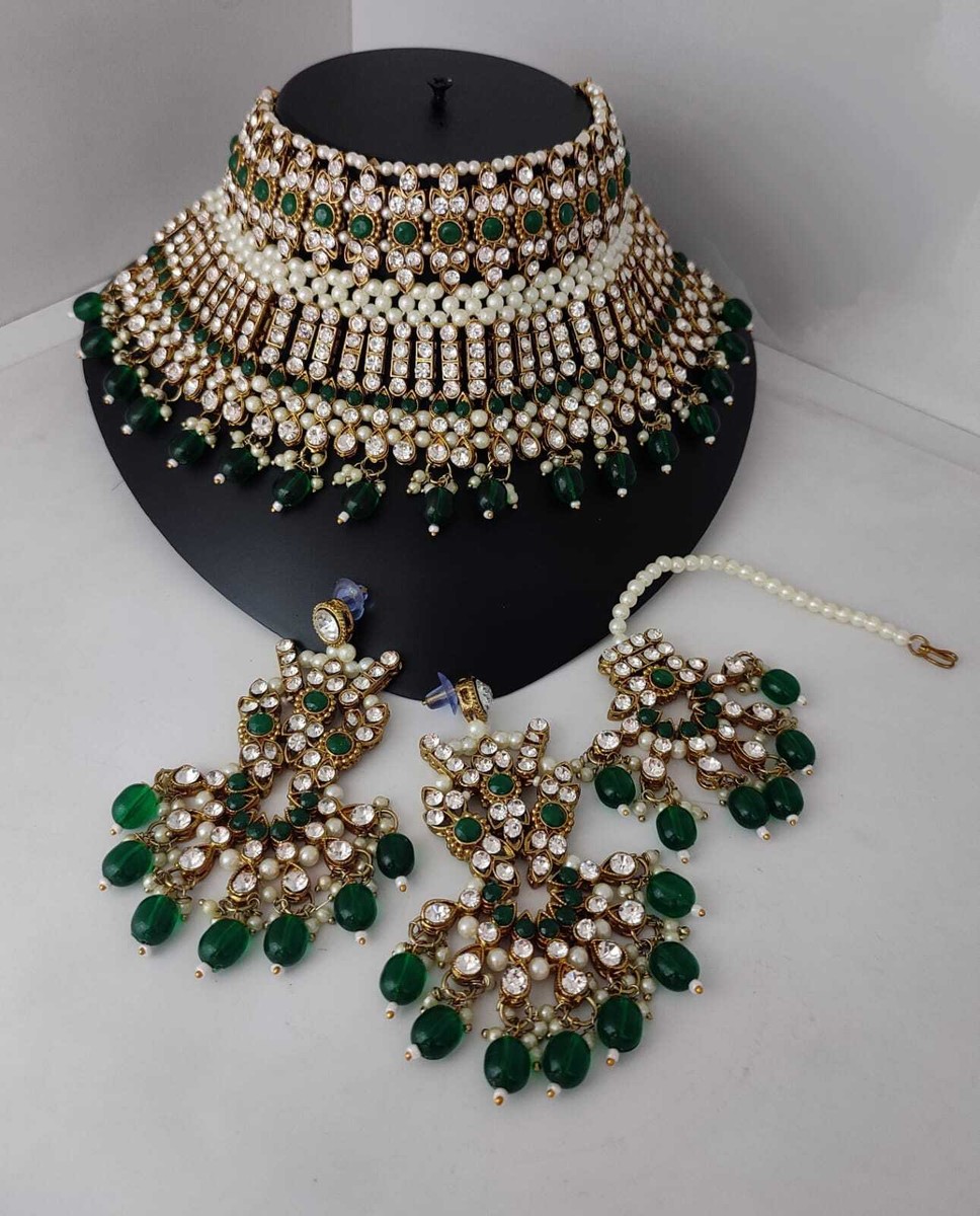 Indian Bollywood Gold Plated Kundan Style Choker Bridal Necklace