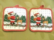 Hot Pads, Christmas Santas  Deer, 6.5 x 6.5 polyester never used.