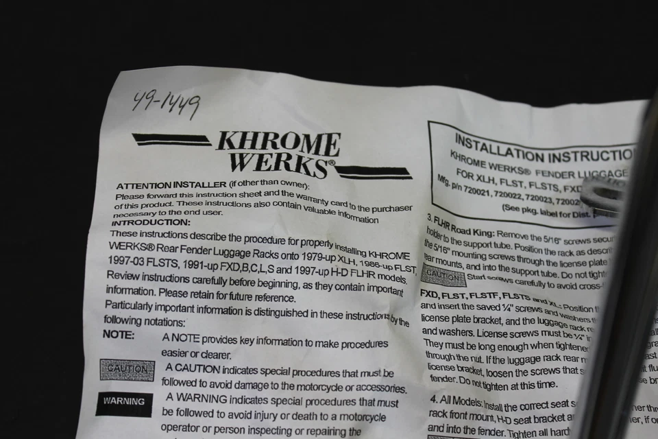 NUEVO PORTAEQUIPAJES GUARDABARROS KHROME WERKS PARA XLH, FLSTS, FXDL, 97-UP FLHR 49-1449 Foto 2 de 4