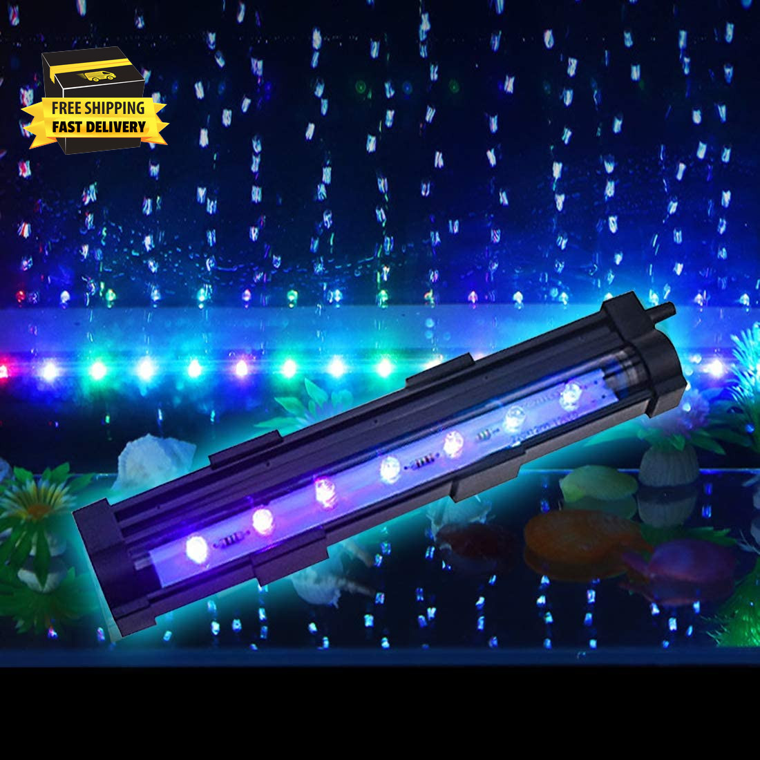 1 Watt Aquarium Fish Tank Air Stone with Automatic Color Changing LED Light for