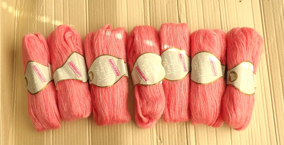 Lote de 7 HANKS LESOTHO HANDSPUN 85-100% MOHAIR Rosa 50g/140 m CADA - Imagem 2 de 4