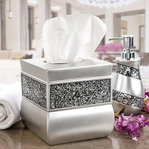 Creative Scents Silver Colored Square Tissue Box Cover Decorative Tissue Box