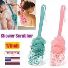 17" Long-Handle Shower Scrubber Sponge Brush Back Scrubber Bathing Accessories