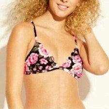 Floral Scalloped Triangle Padded Bikini Top Pink Green Small NWT Free Ship