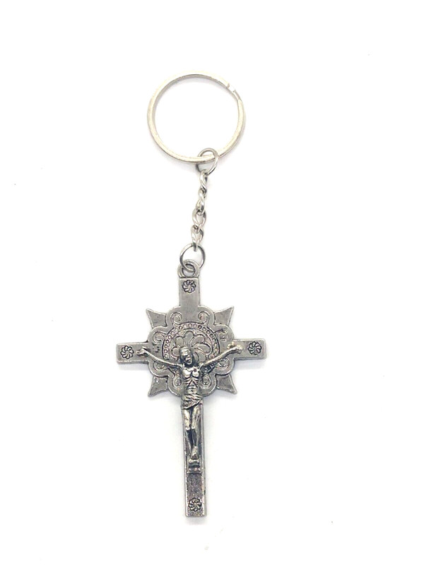 Vintage Crucifixion Jesus Cross Religious God Silver Tone Keyring Keychain