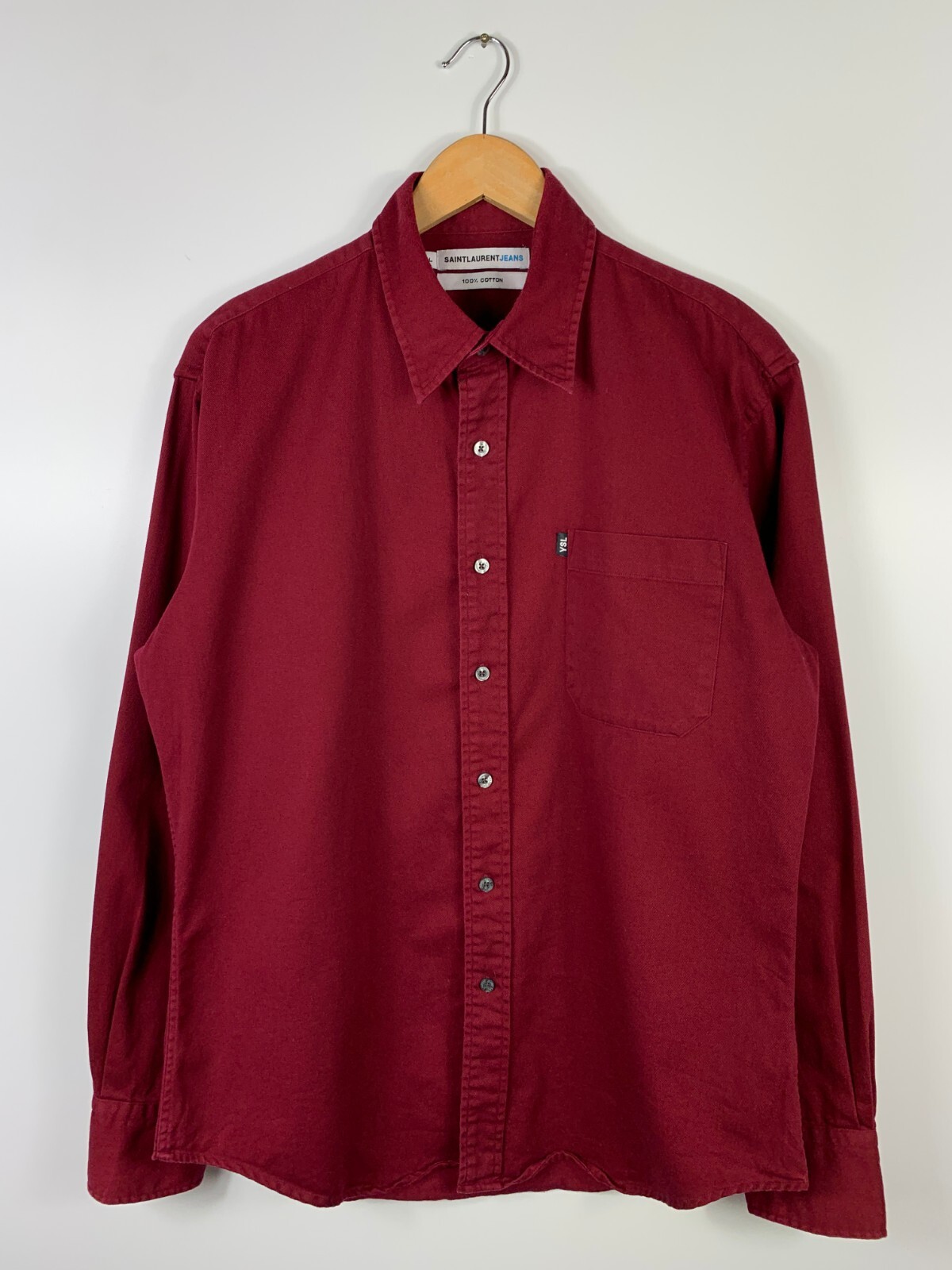 Camicia uomo Saint Laurent jeans abbottonata cotone bordeaux taglia L