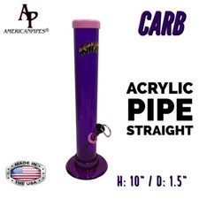INHALE®️ 1.5X10" STRAIGHT ACRYLIC HOOKAH WATER PIPE WITH CARB MADE IN THE USA