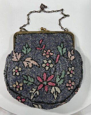 Vintage 1920s Colorful Handbag Purse Clutch Frame Glass Beads