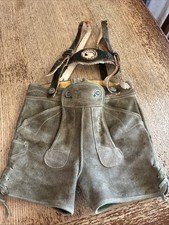 Vintage Youth Grey Suede Lederhosen Green Trim German Trachten Shorts Size 6 / 7